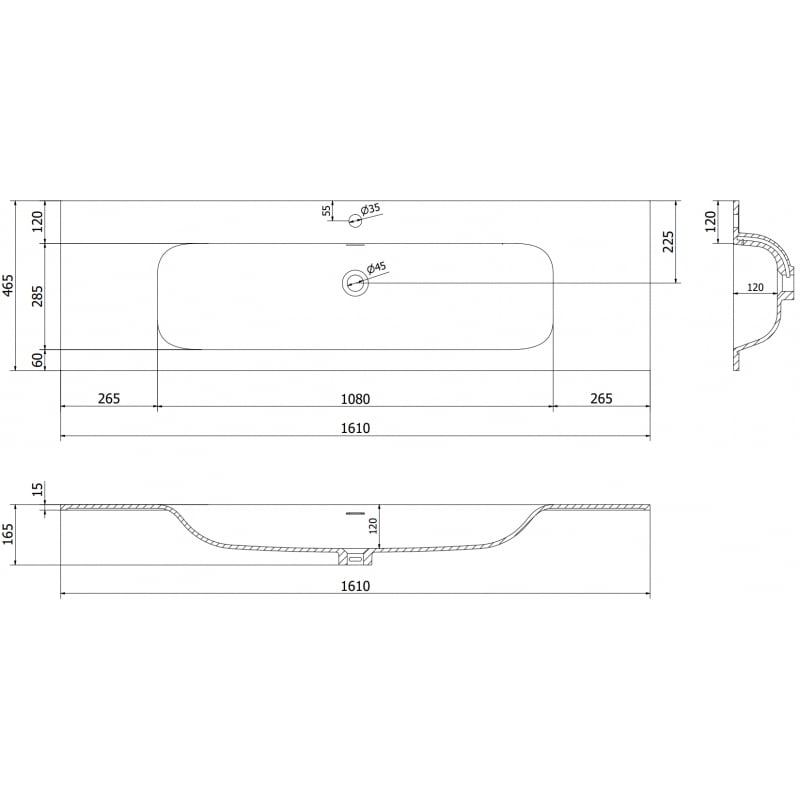 Mexen Vela countertop inset washbasin 161 x 46.5 cm, matte black - 25231671