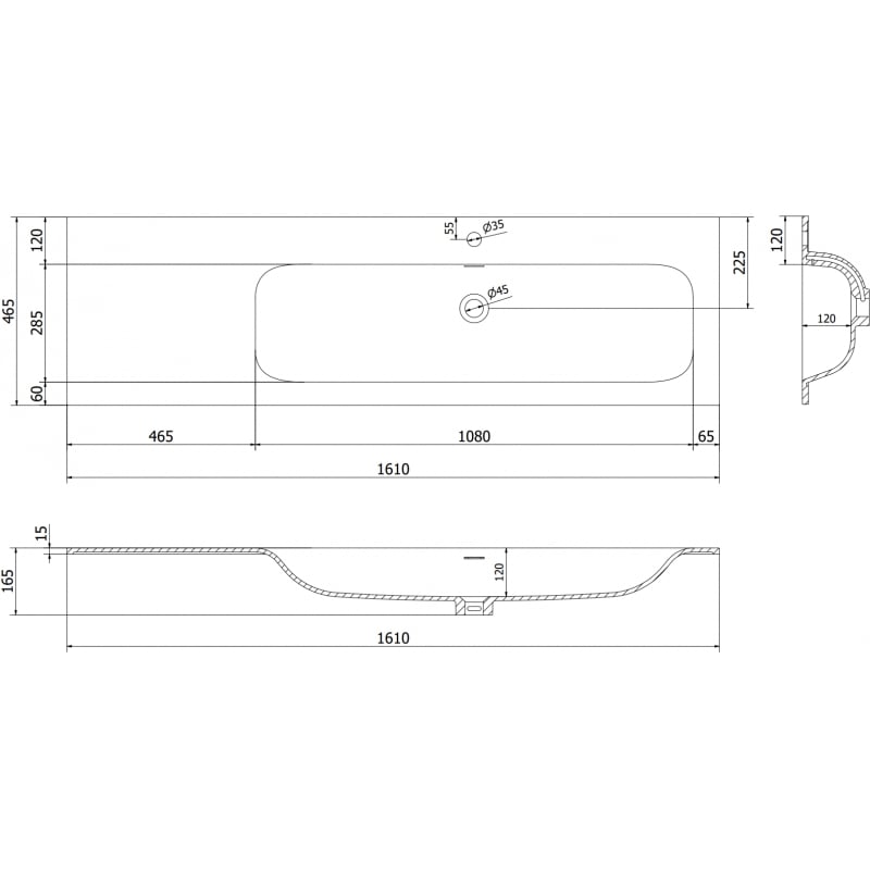 Mexen Vela counter-mounted basin right 161 x 46.5 cm, matte black - 25231671P