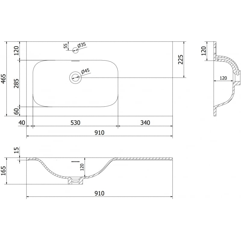 Mexen Vela countertop washbasin left 91 x 46.5 cm, matte white - 25239001L