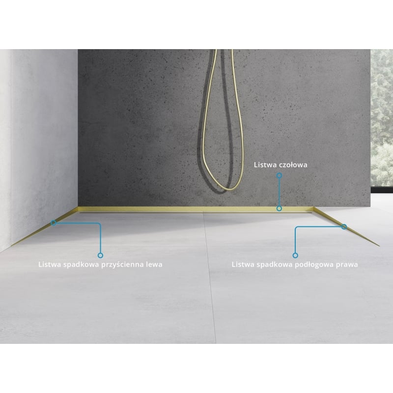 Mexen Line-B floor slope strip 120 cm right, brushed gold - 185501120R