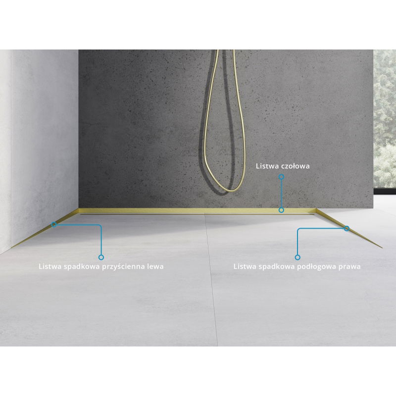 Mexen Line-B 180 cm Right Floor Slope Trim, Brushed Gold - 185501180R