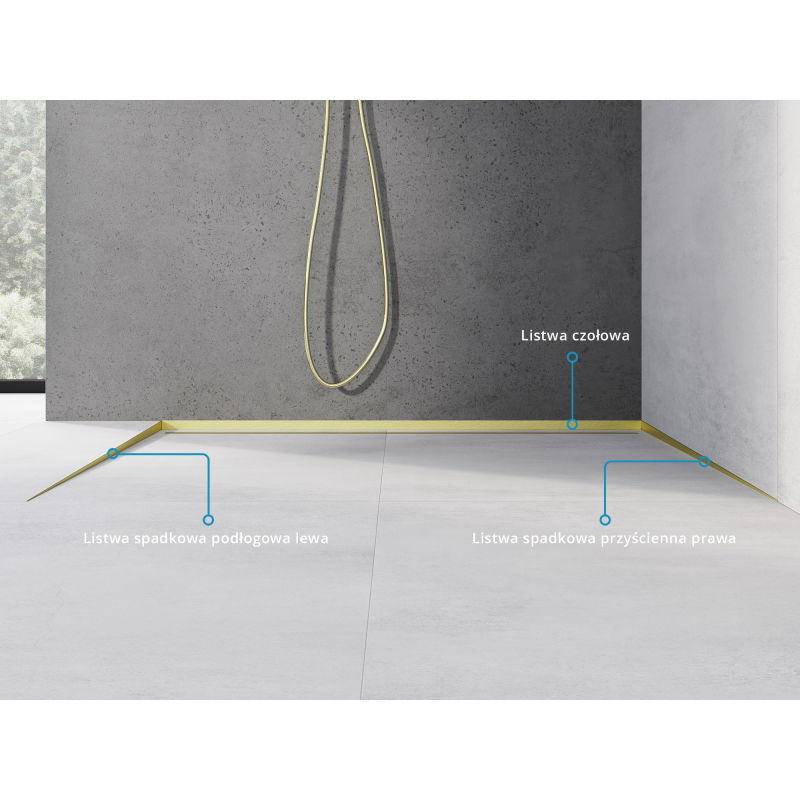 Mexen Line-B floor gradient trim 180 cm left, brushed gold - 185501180L