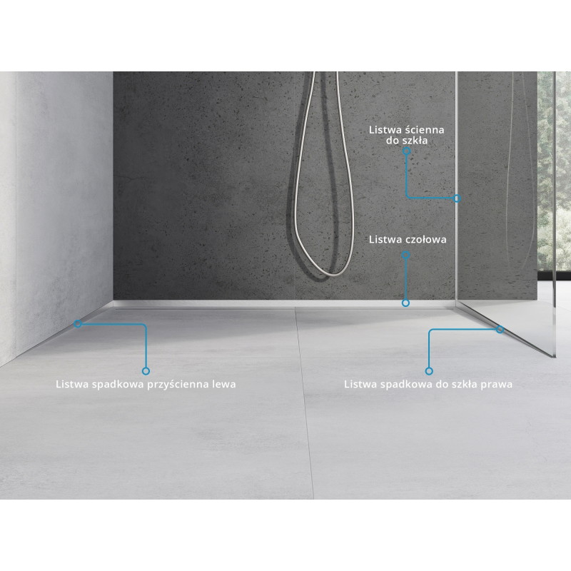 Mexen Line-B wall-mounted slope strip 180 cm left, inox - 181002180L