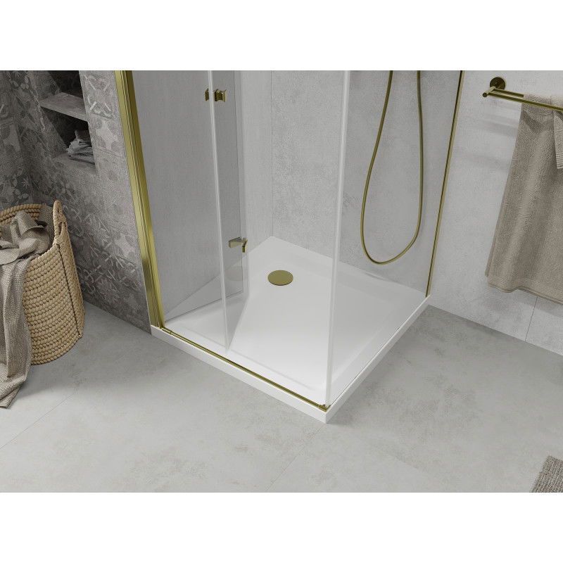 Mexen Lima folding shower cabin 80 x 80 cm, transparent, gold + Flat tray - 856-080-080-50-00-4010