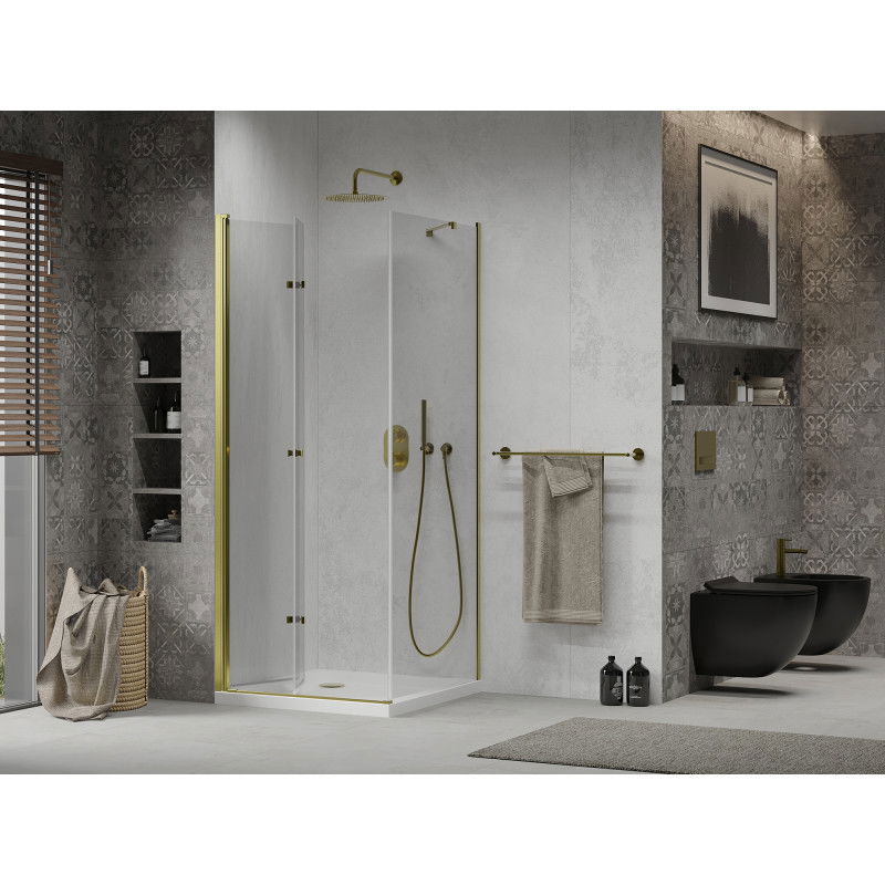 Mexen Lima folding shower cabin 80 x 80 cm, transparent, gold + Flat tray - 856-080-080-50-00-4010