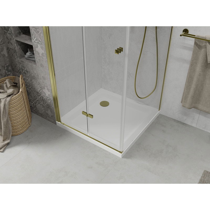Mexen Lima folding shower cabin 80 x 80 cm, transparent, gold + Flat tray - 856-080-080-50-00-4010