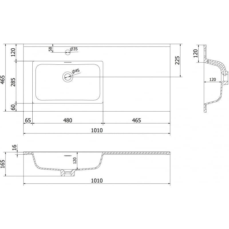 Mexen Otis inset washbasin left 101 x 46.5 cm, white gloss - 25181000L