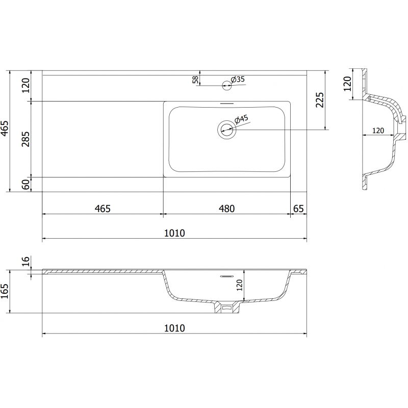 Mexen Otis countertop sink right 101 x 46.5 cm, white matte - 25181001P