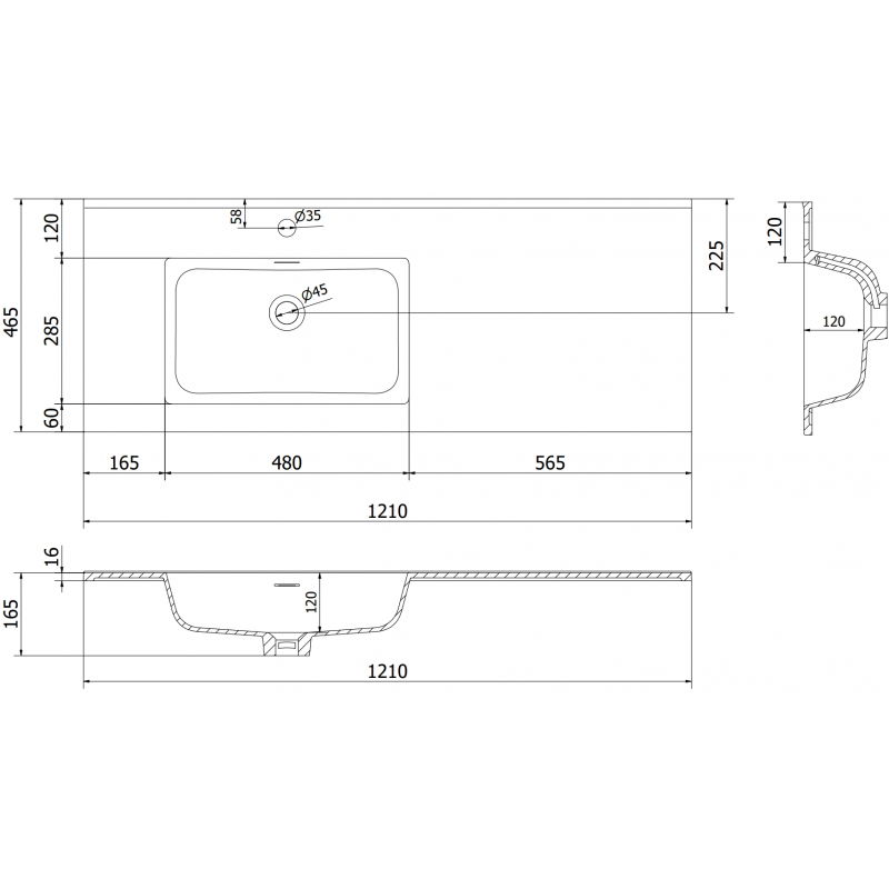 Mexen Otis countertop basin left 121 x 46.5 cm, glossy white - 25181200L
