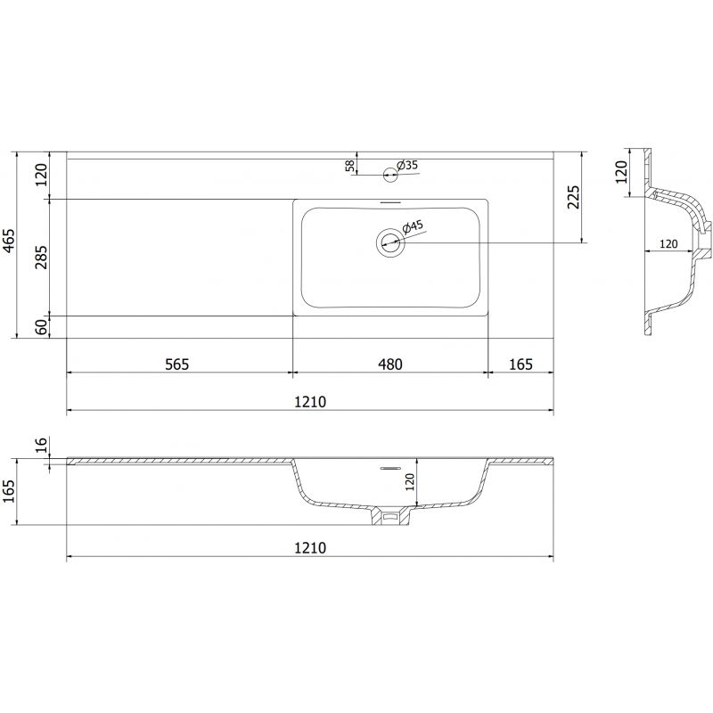 Mexen Otis Countertop Mounted Basin Right 121 x 46.5 cm, Black Matte - 25181271P