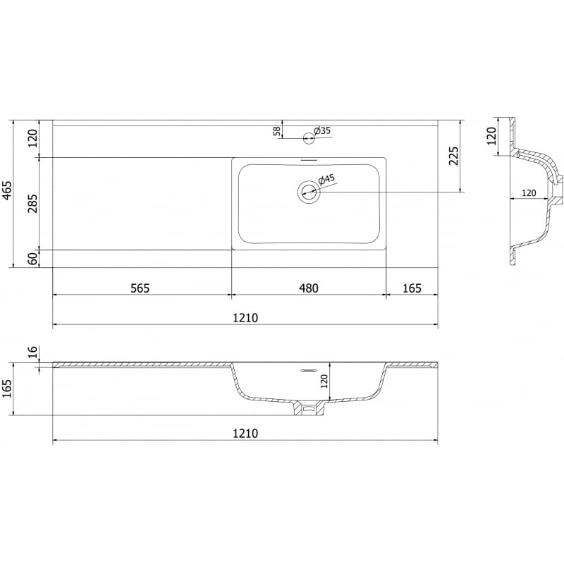 Mexen Otis recessed countertop basin, right 121 x 46.5 cm, white gloss - 25181200P