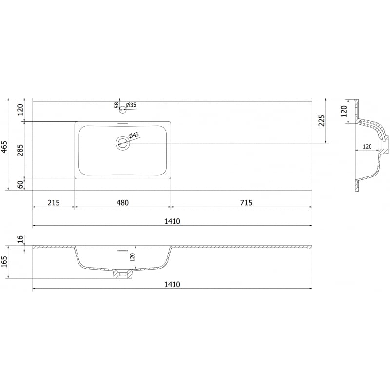 Mexen Otis sink built-in left 141 x 46.5 cm, white gloss - 25181400L