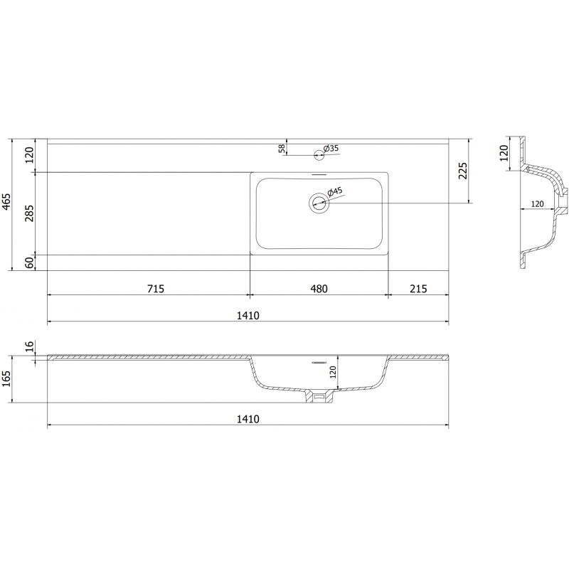 Mexen Otis countertop washbasin right 141 x 46.5 cm, white matte - 25181401P