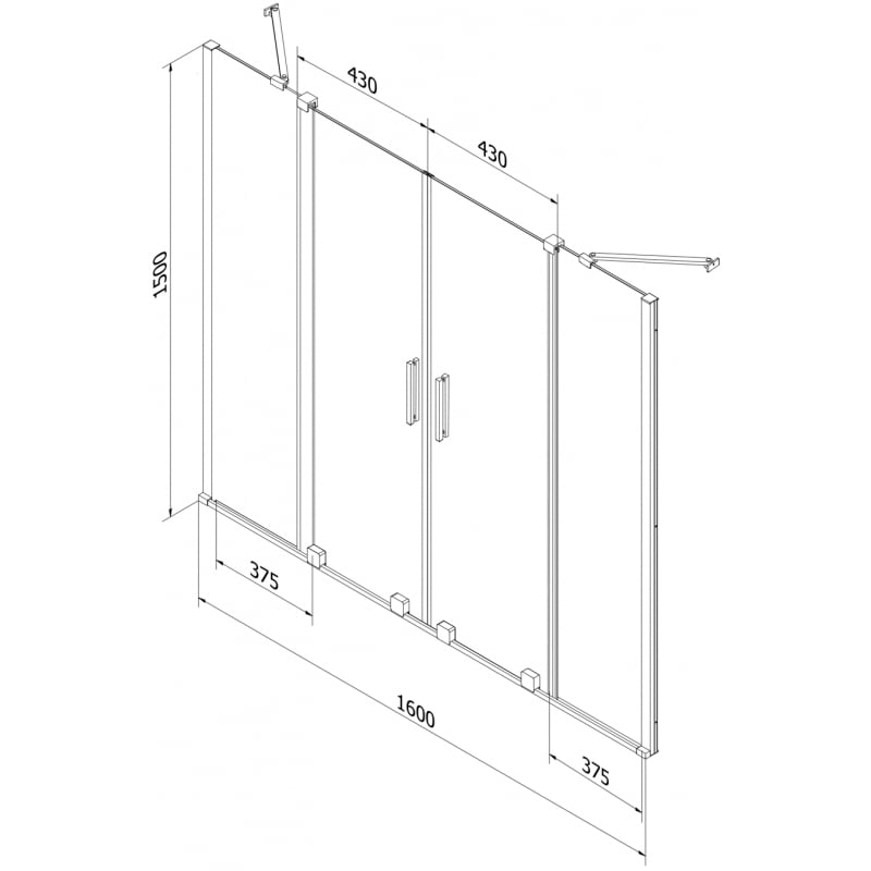 Mexen Velar Duo 2-panel sliding bath screen 160 x 150 cm, graphite, brushed nickel - 896-160-000-42-97