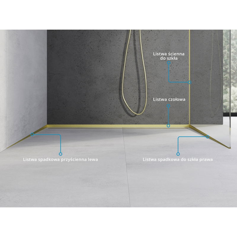 Mexen Line-B front shower tray strip 180 cm, brushed gold - 185503180U