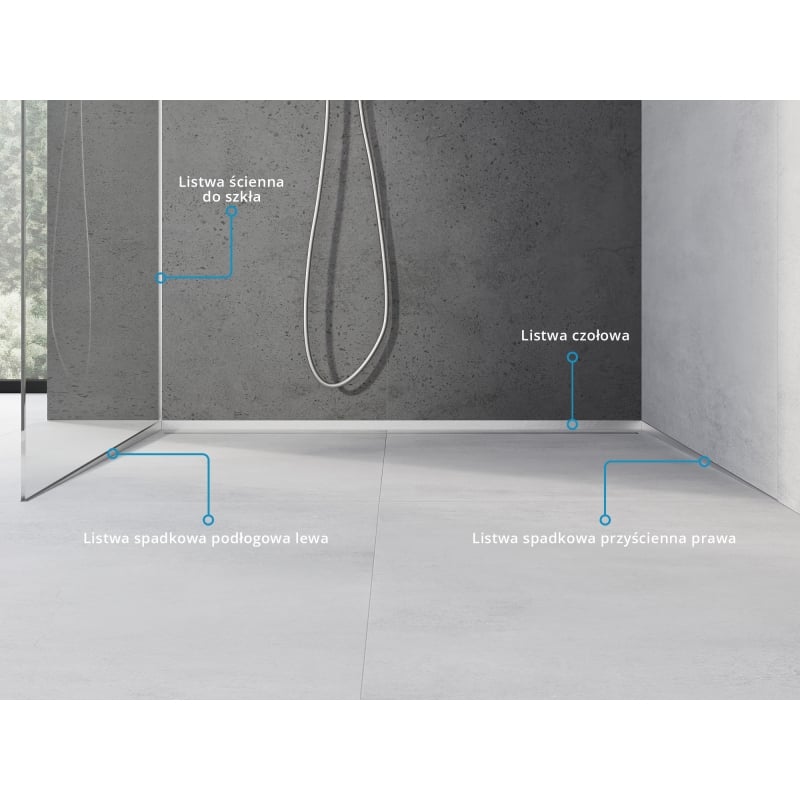 Mexen Line-B slope strip for glass 120 cm left, inox - 181004120L