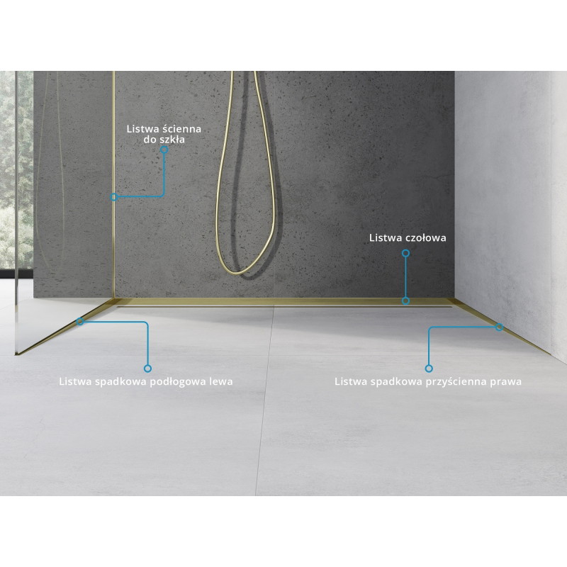 Mexen Line-B sloped strip for glass 180 cm left, gold - 185004180L