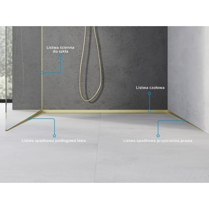 Mexen Line-B slope strip for glass 180 cm left, gold brush - 185504180L