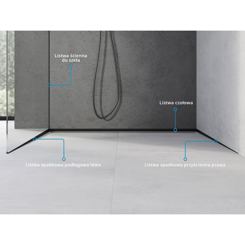 Mexen Line-B sloped strip for glass 180 cm left, black - 187004180L