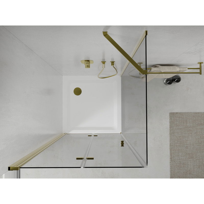 Mexen Lima folding shower cabin 90 x 90 cm, transparent, gold + Flat tray - 856-090-090-50-00-4010
