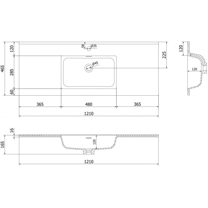 Mexen Otis countertop washbasin 121 x 46.5 cm, black matte - 25181271