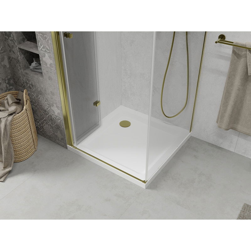 Mexen Lima folding shower cabin 100 x 100 cm, transparent, gold + Flat tray - 856-100-100-50-00-4010