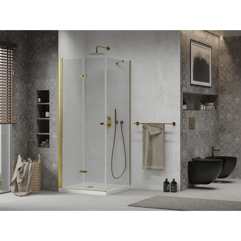 Mexen Lima folding shower cabin 100 x 100 cm, transparent, gold + Flat tray - 856-100-100-50-00-4010