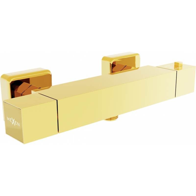 Mexen Cube thermostatic shower tap, gold - 77200-50