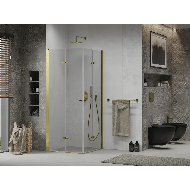 Mexen Lima Duo folding shower enclosure 80 x 80 cm, transparent, gold - 856-080-080-50-00-02