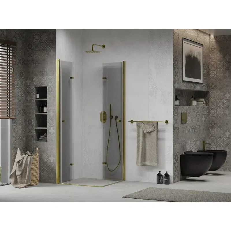 Mexen Lima Duo folding shower enclosure 80 x 80 cm, transparent, gold - 856-080-080-50-00-02