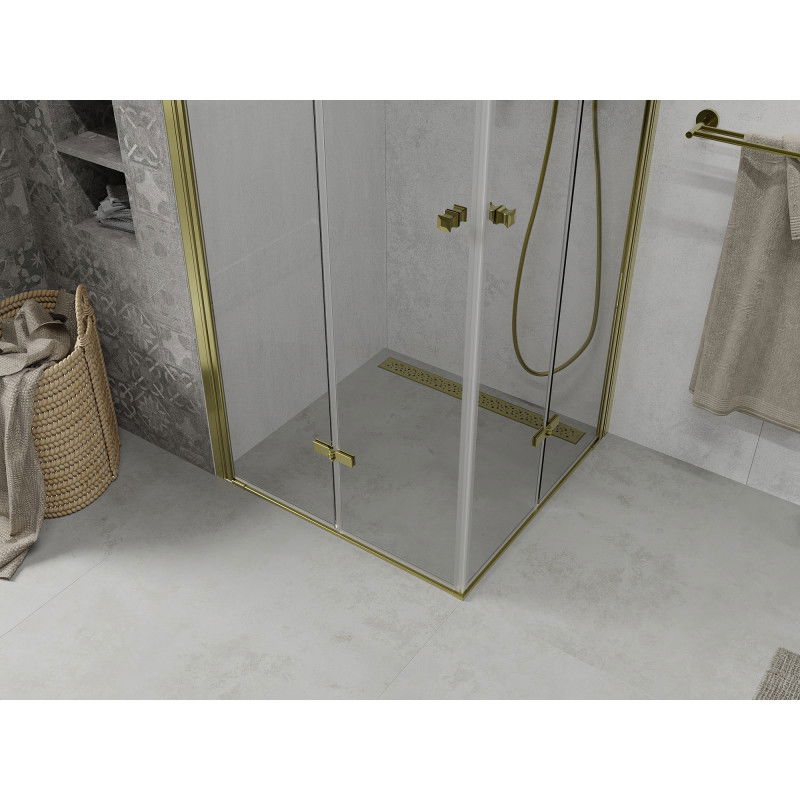 Mexen Lima Duo folding shower cabin 100 x 100 cm, transparent, gold - 856-100-100-50-00-02