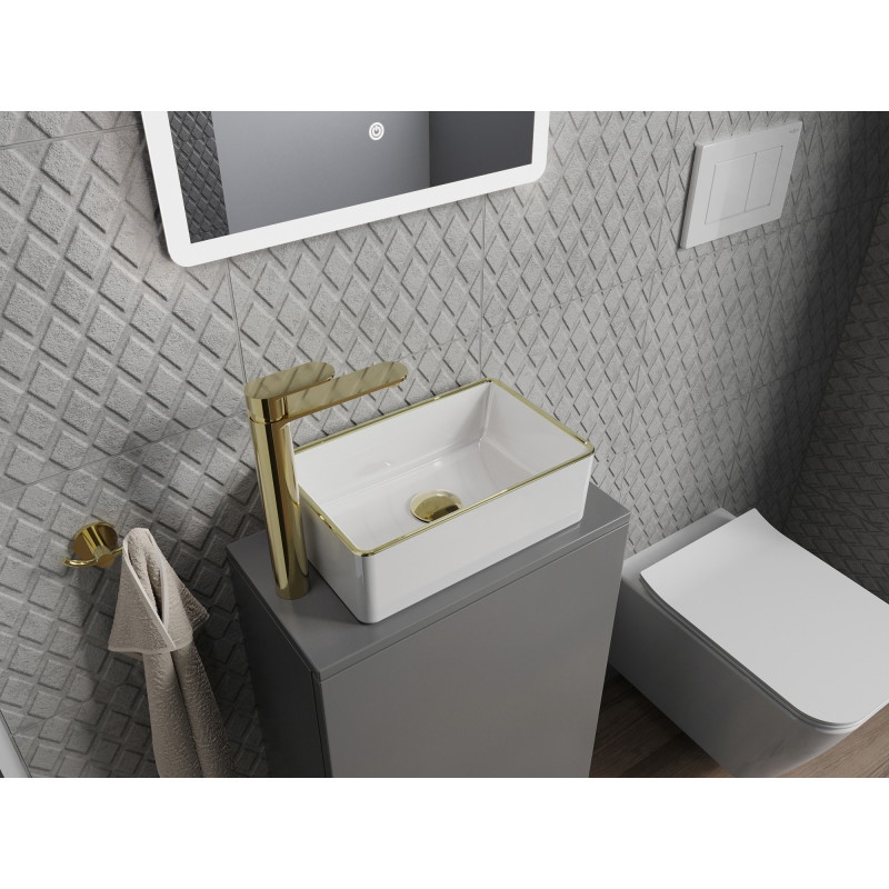 Mexen Nadia countertop washbasin 36 x 23 cm, white/gold rim - 21613605