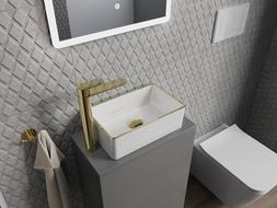 Mexen Nadia countertop washbasin 36 x 23 cm, white/gold edge trim - 21613605