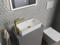 Mexen Nadia countertop washbasin 46 x 23 cm, white/gold edge trim - 21614605