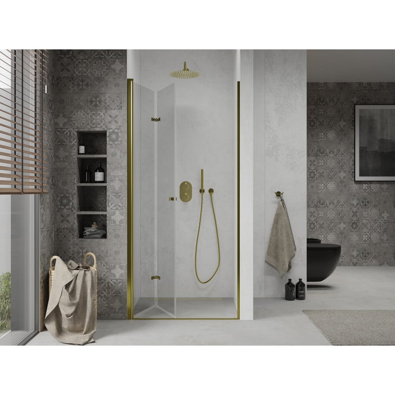 Mexen Lima folding shower door 70 cm, transparent, gold - 856-070-000-50-00