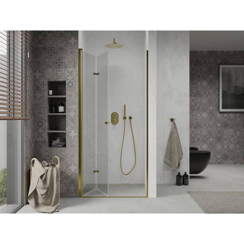 Mexen Lima folding shower door 90 cm, transparent, gold - 856-090-000-50-00