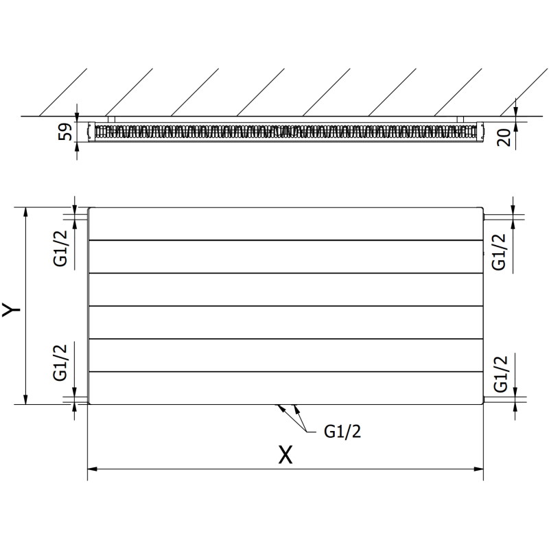 Mexen CCL11 Plate radiator line 900 x 800 mm, bottom center connection, 873 W, white - W6C11L-090-080-00