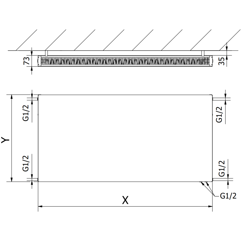 Mexen Flat CVF21 panel radiator 300 x 1200 mm, bottom connection, 756 W, anthracite - W621F-030-120-66