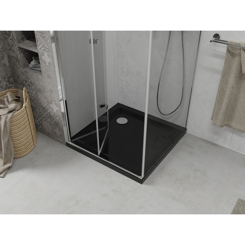 Mexen Lima folding shower cabin 80 x 80 cm, transparent, chrome + Flat tray, black - 856-080-080-01-00-4070