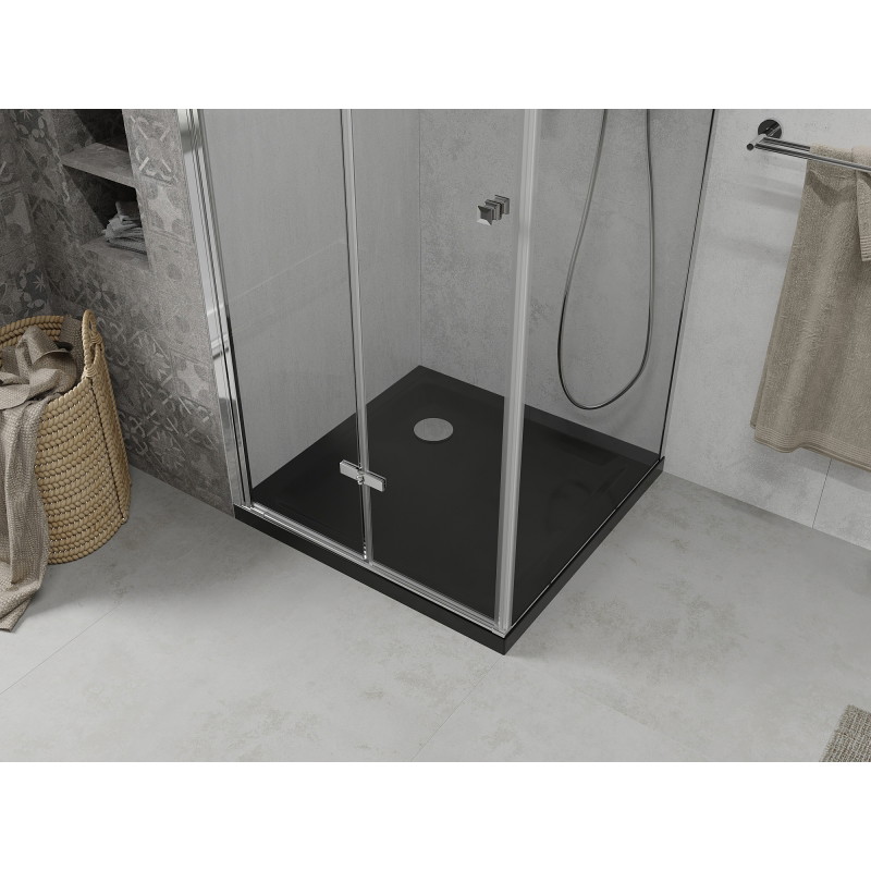 Mexen Lima folding shower cabin 80 x 80 cm, transparent, chrome + Flat tray, black - 856-080-080-01-00-4070