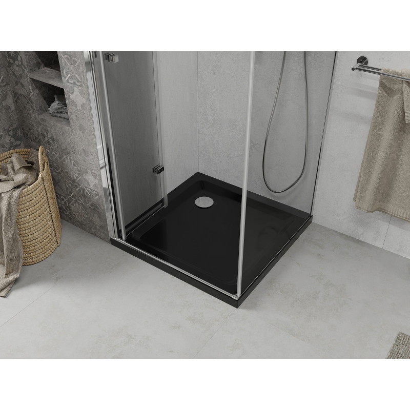 Mexen Lima folding shower cabin 80 x 80 cm, transparent, chrome + Flat tray, black - 856-080-080-01-00-4070