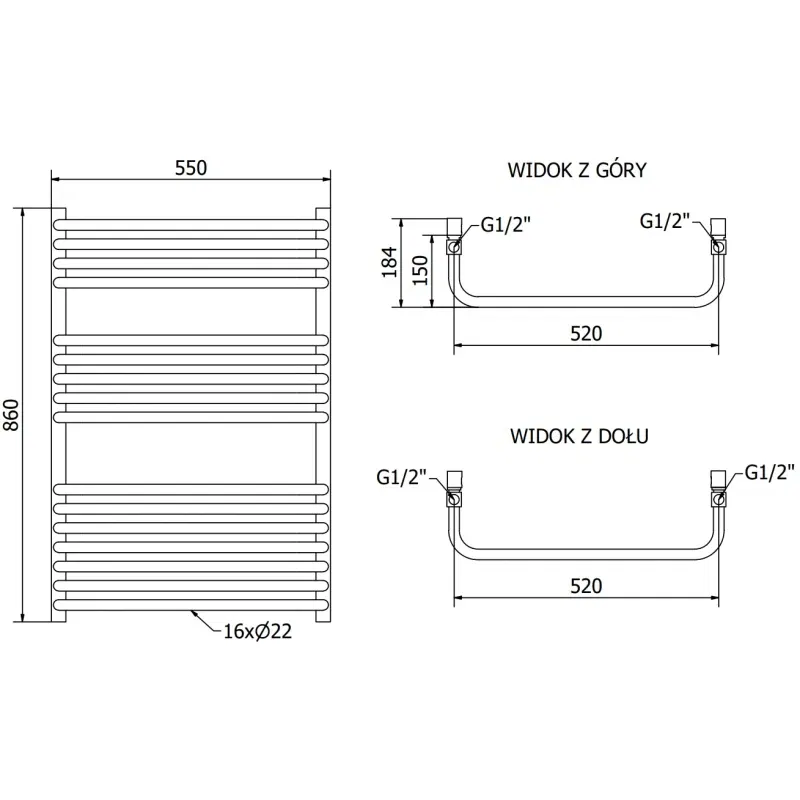Mexen Apollo bathroom radiator 860 x 550 mm, 481 W, white - W117-0860-550-00-20
