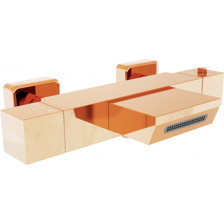 Mexen Cube thermostatic bathtub faucet, rose gold - 77360-60