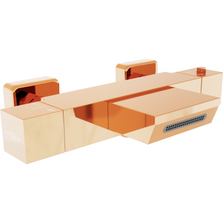 Mexen Cube thermostatic bathtub mixer tap, Rose gold - 77360-60