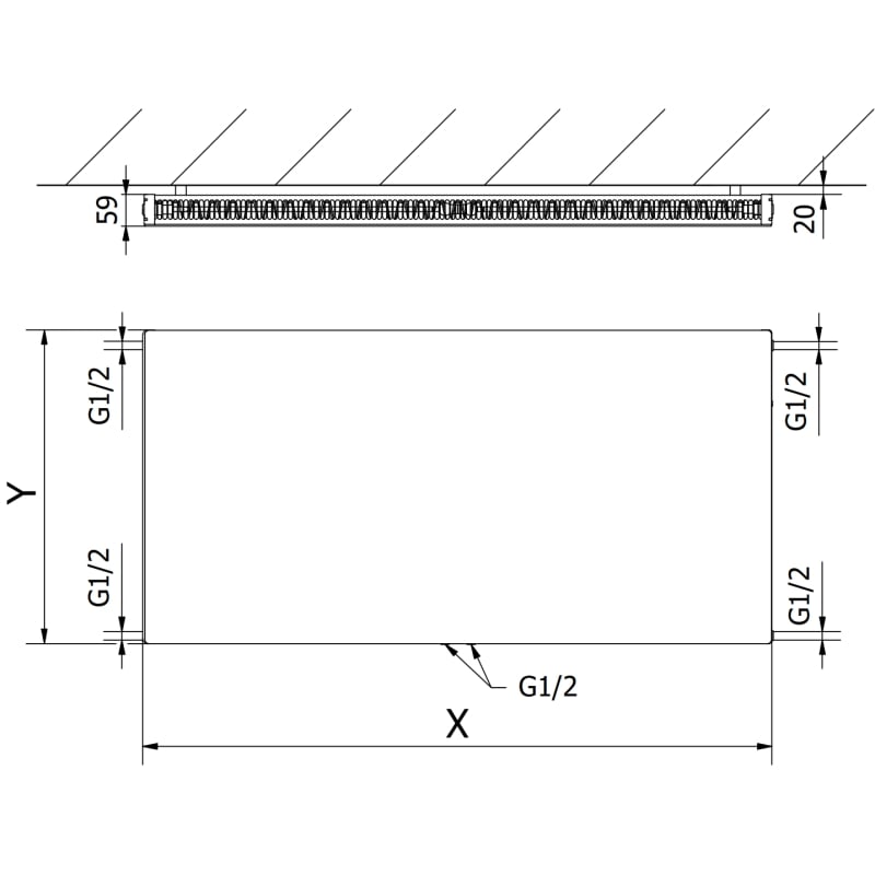 Mexen CCF11 Flat panel radiator 400 x 1200 mm, central bottom connection, 667 W, anthracite - W6C11F-040-120-66