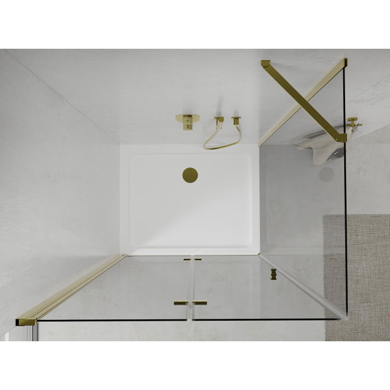 Mexen Lima 70 x 80 cm Folding Shower Enclosure, Transparent, Gold + Flat Tray - 856-070-080-50-00-4010