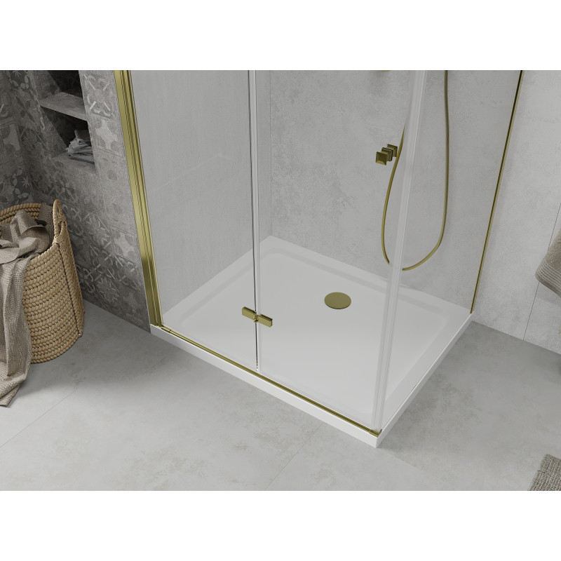 Mexen Lima folding shower cabin 70 x 90 cm, transparent, gold + Flat shower tray - 856-070-090-50-00-4010