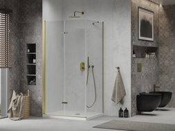 Mexen Lima folding shower cabin 70 x 90 cm, transparent, gold + Flat shower tray - 856-070-090-50-00-4010