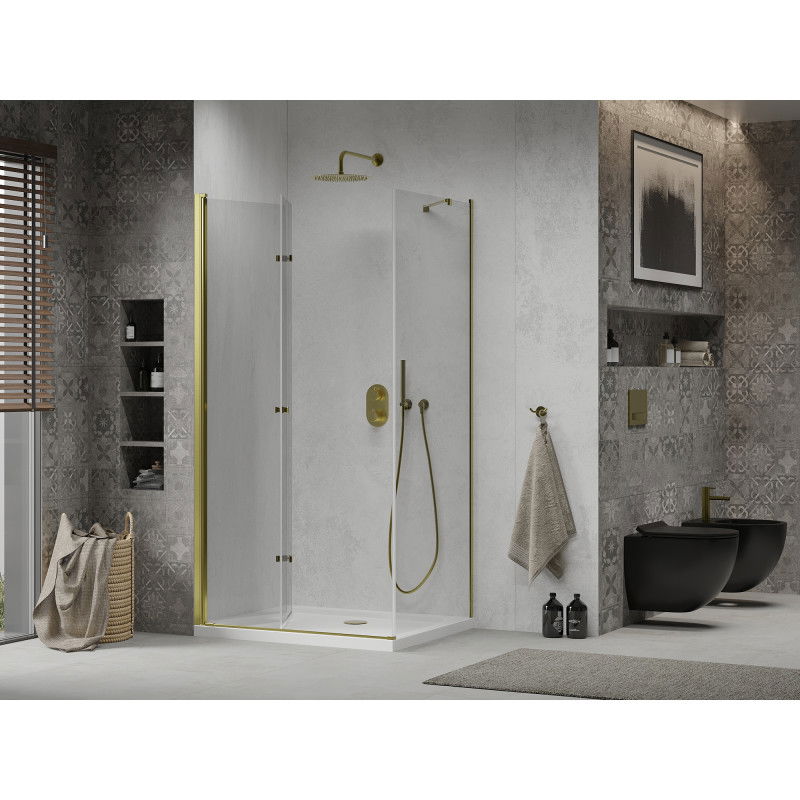 Mexen Lima Foldable Shower Enclosure 70 x 100 cm, Transparent, Gold + Flat Tray - 856-070-100-50-00-4010