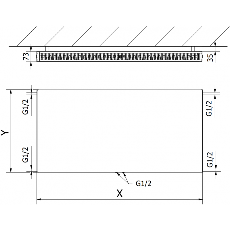 Mexen Flat CCF21 Panel Radiator 400 x 700 mm, bottom middle connection, 555 W, anthracite - W6C21F-040-070-66